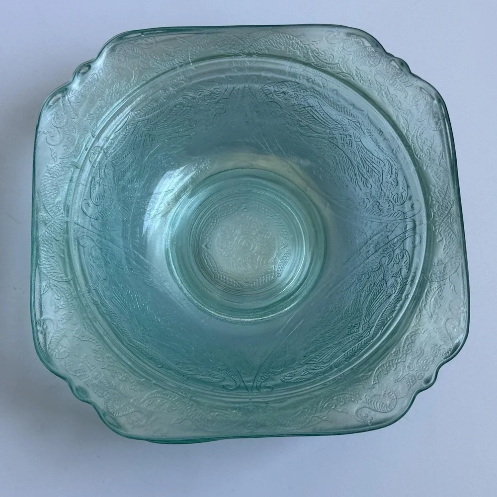 Vintage Depression Glass Recollection Madrid Teal Cereal Salad Bowl Set of‎ 4
